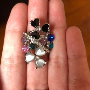 Black/gray colorful silver ring w diamonds